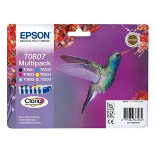 Epson T0807 Noir couleur Colibri Pack de 6 Cartouches d'encre d'origine pas cher - Livraison offerte