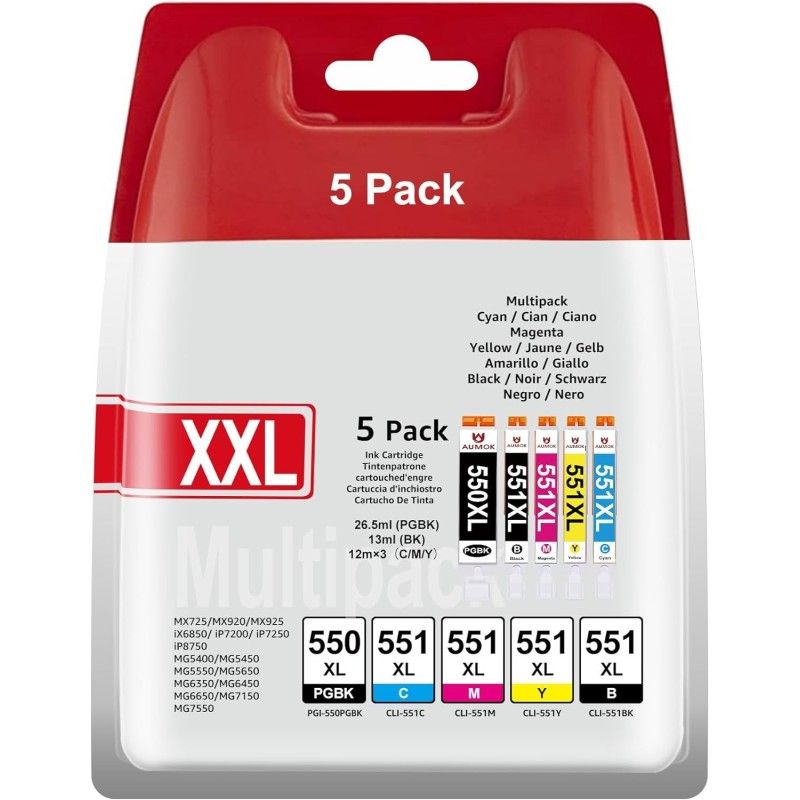 Canon PGI-550XL/CLI-551XL Noir couleur Pack de 5 cartouches authentiques au meilleur prix - Livraison offerte