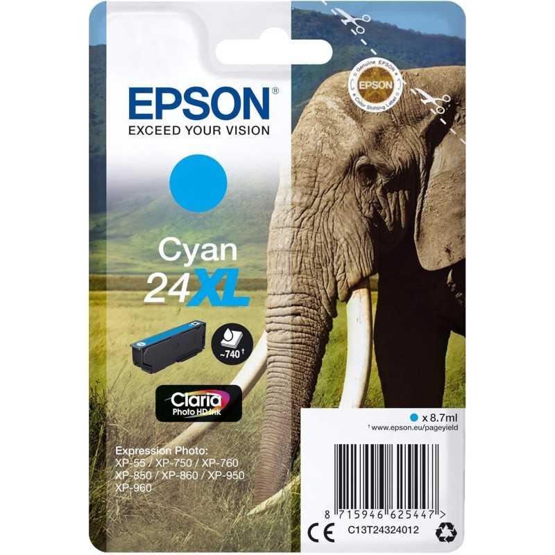 Epson 24XL Cyan Eléphant Cartouche authentique pas cher - Livraison offerte