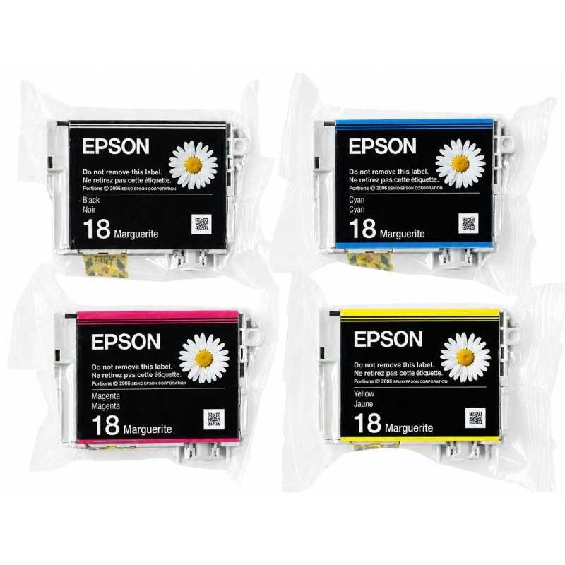 Epson 18 Noir couleur Pack de 4 Cartouches d'encre d'origine pas cher - Livraison offerte