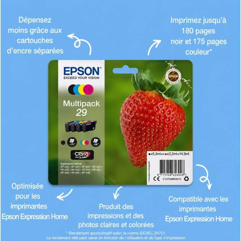 Epson 29 Noir couleur Fraise Pack de 4 Cartouches d'encre d'origine pas cher - Livraison offerte