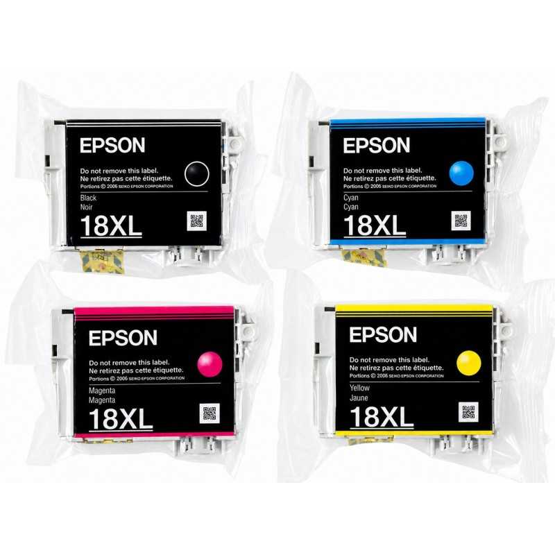 Epson 18XL Noir couleur Pack de 4 Cartouches d'encre d'origine pas cher - Livraison offerte