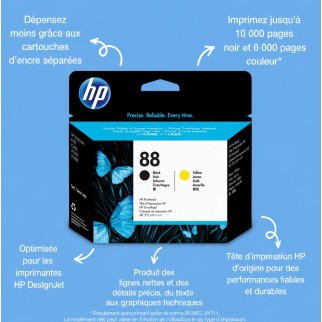 HP 88 Noir jaune Tête d'impression d'origine pas cher - Livraison offerte