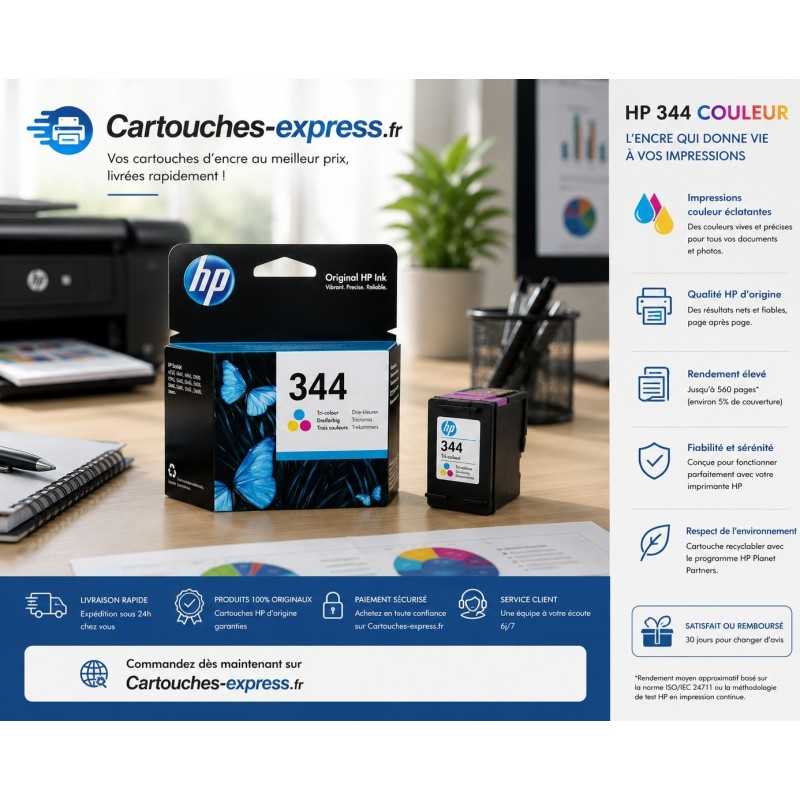 HP 344 Couleur Cartouche authentique au meilleur prix - Livraison offerte