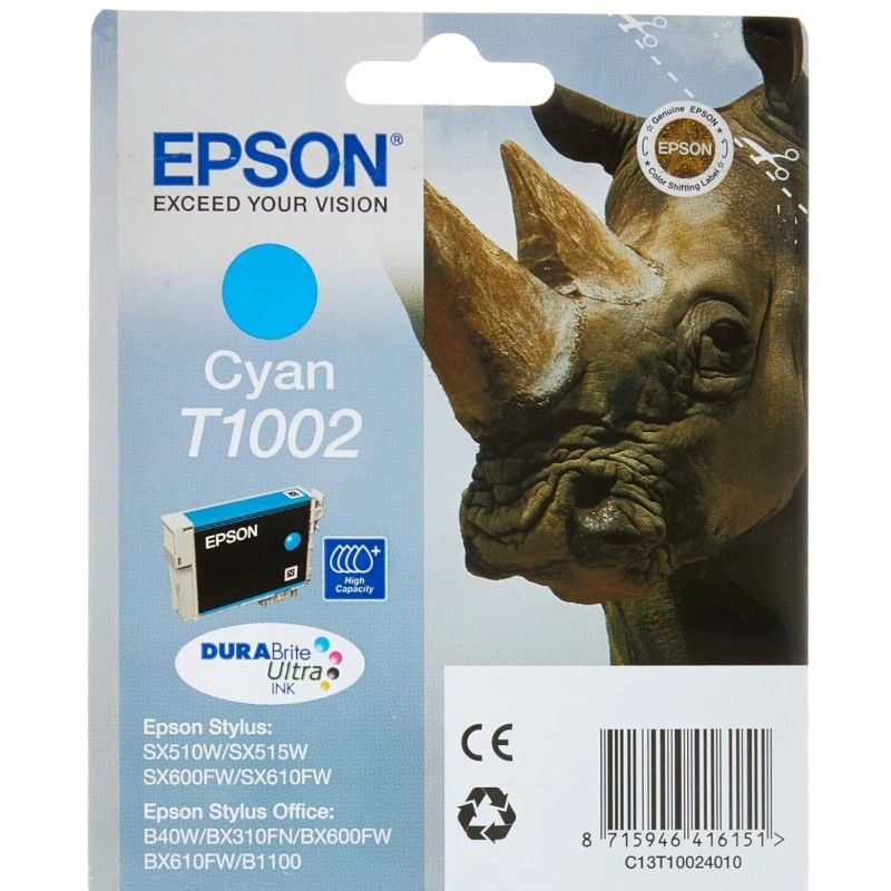 Epson T1002 Cyan Rhinocéros Cartouche authentique pas cher - Livraison offerte