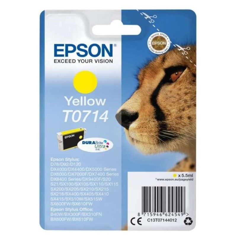Epson T0714 Jaune Guépard Cartouche authentique au meilleur prix - Livraison offerte