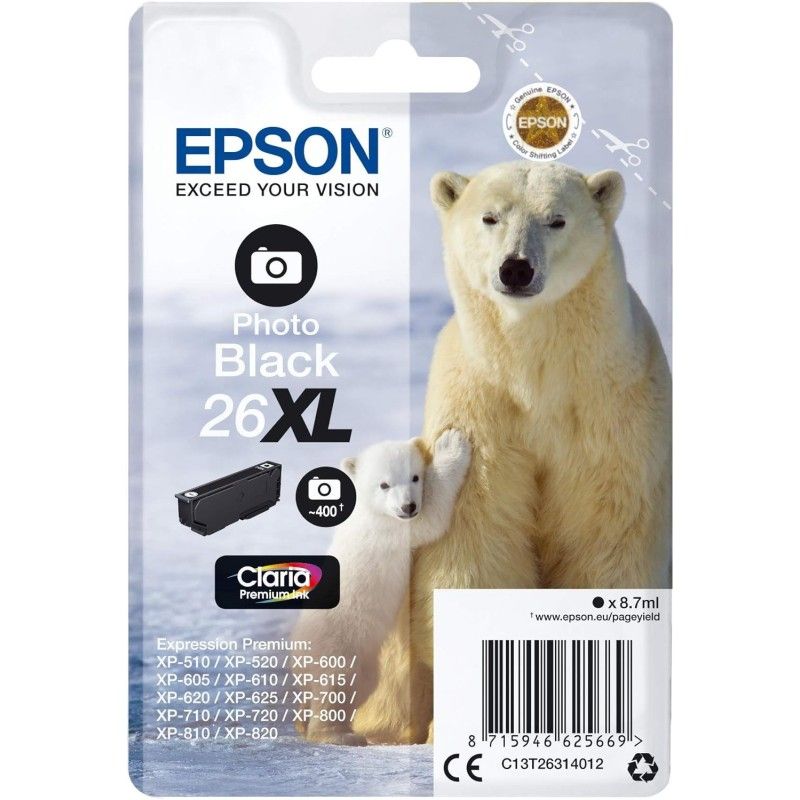 Epson 26XL Photo noir Ours polaire Cartouche authentique pas cher - Livraison offerte