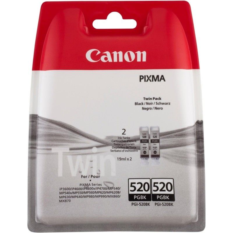 Canon PGI-520BK Noir Pack de 2 cartouches authentiques pas cher - Livraison offerte