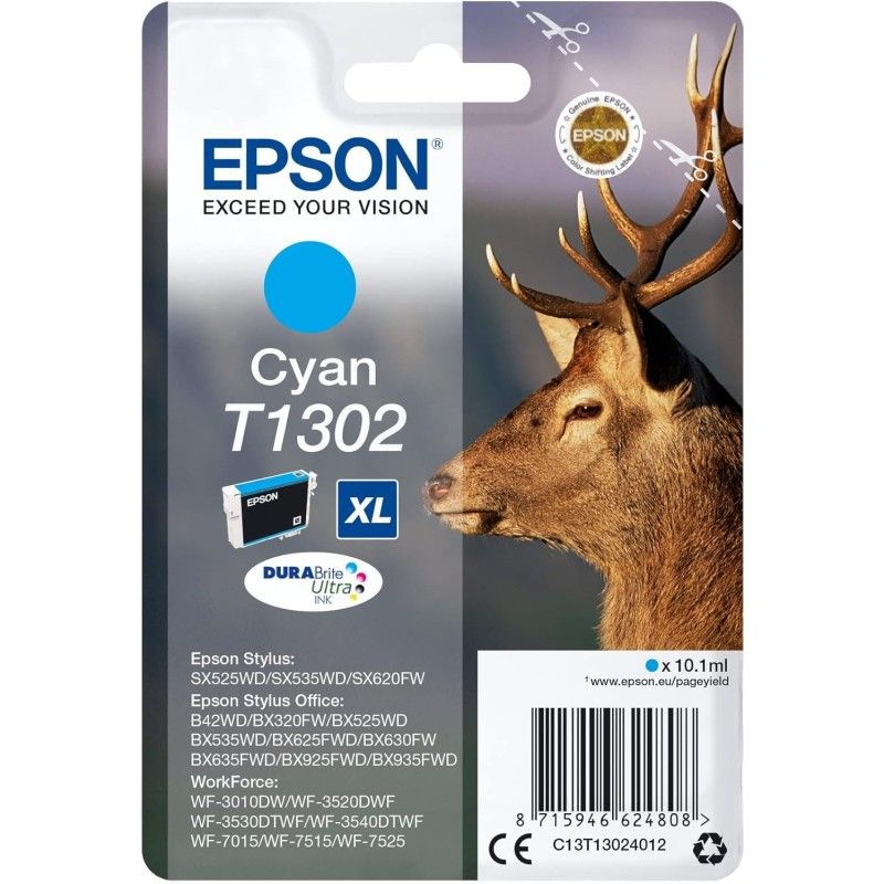 Epson T1302 Cyan Cerf Cartouche authentique au meilleur prix - Livraison offerte