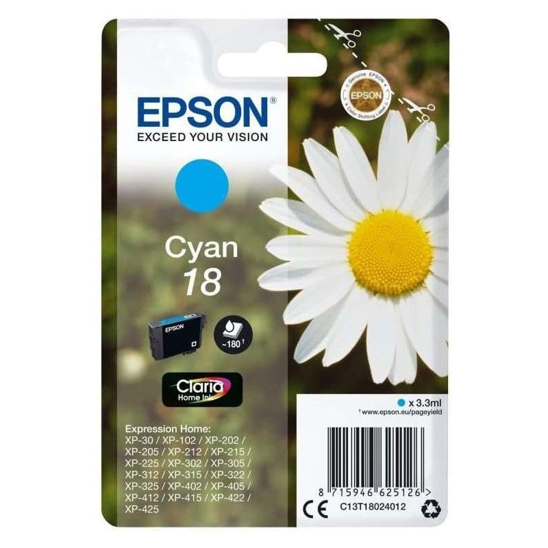 Epson 18 Cyan Pâquerette Cartouche authentique au meilleur prix - Livraison offerte