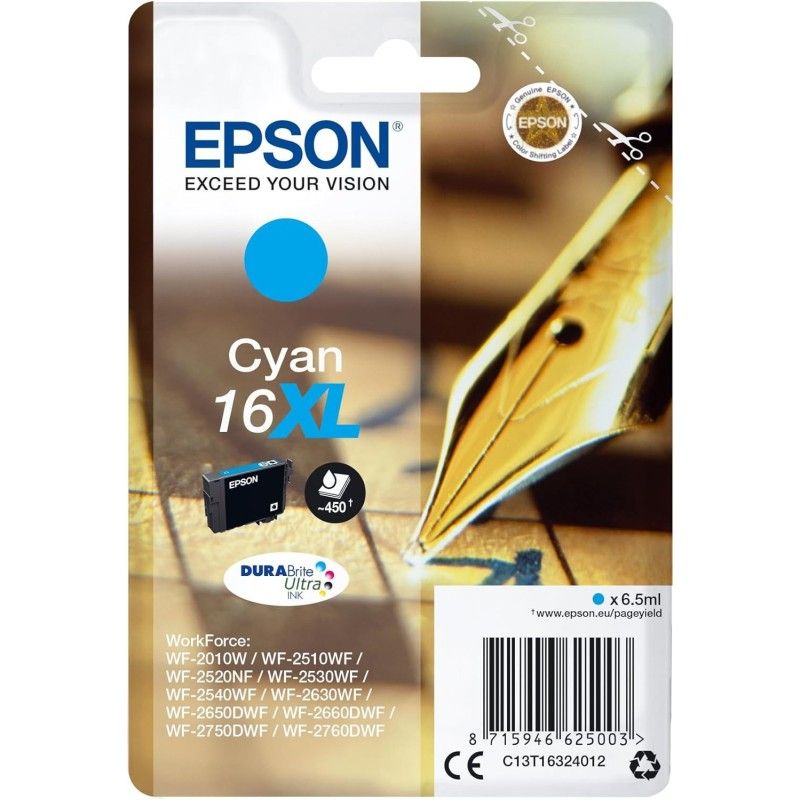 Epson 16XL Cyan Stylo plume Cartouche authentique au meilleur prix - Livraison offerte