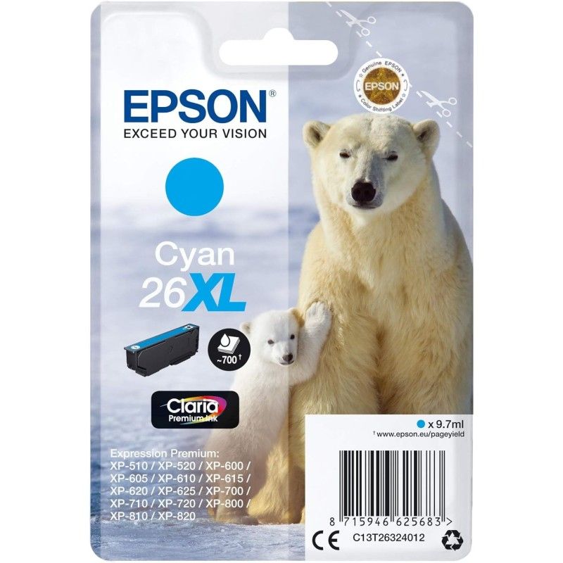 Epson 26XL Cyan Ours Polaire Cartouche authentique au meilleur prix - Livraison offerte