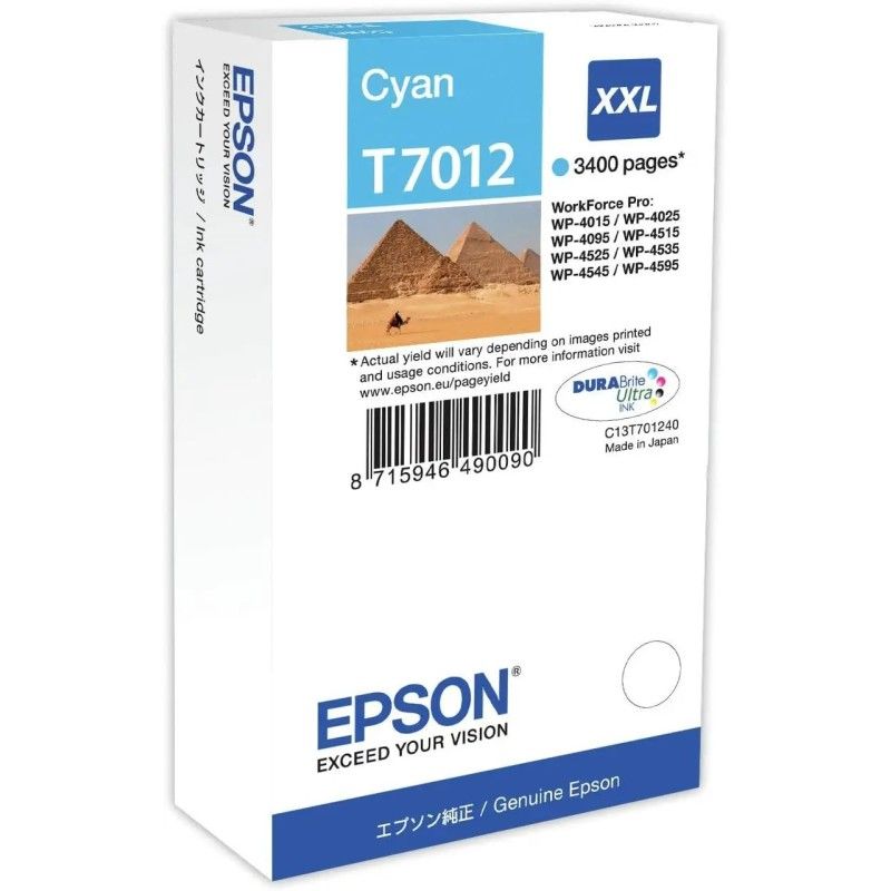 Epson T7012 XXL Cyan Pyramide d'origine pas cher - Livraison offerte