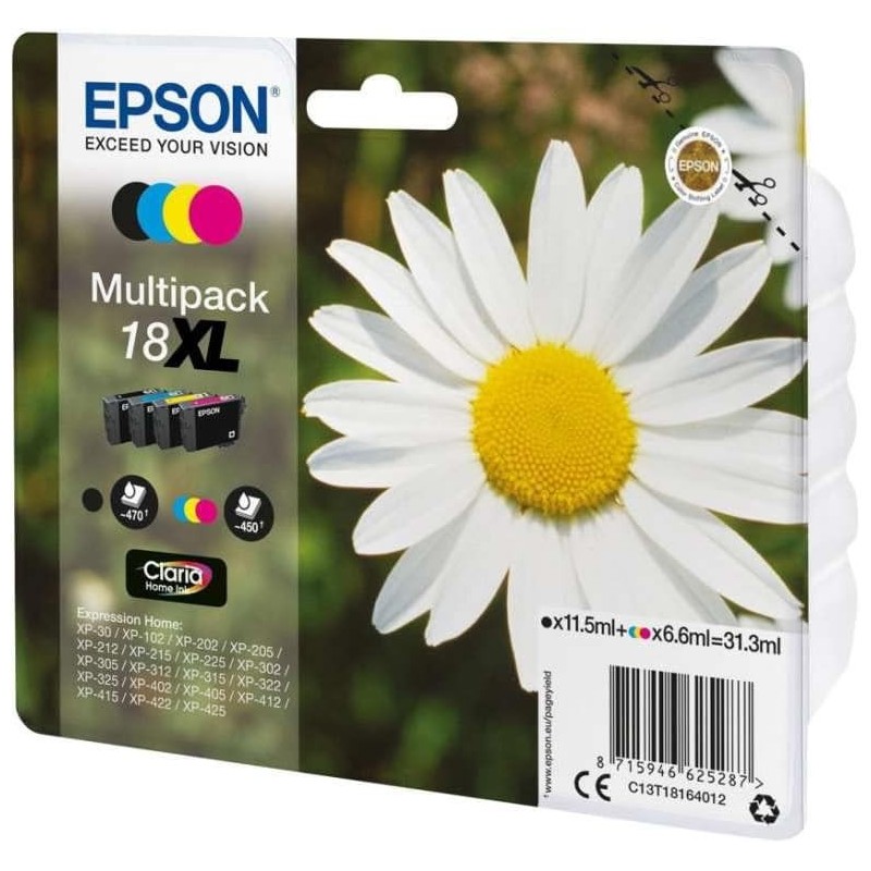 Epson 18XL Noir couleur Pack de 4 Cartouches d'encre d'origine