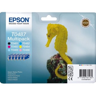 Epson T0487 Noir couleur Hippocampe Pack de 6 Cartouches d'encre d'origine pas cher - Livraison offerte