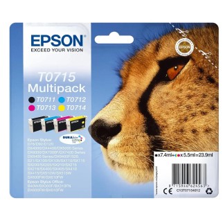 Epson T0715 Noir couleur Guépard Pack de 4 cartouches d'origine pas cher - Livraison offerte