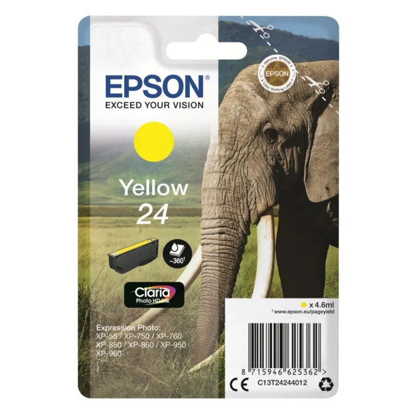Epson 24 Jaune Eléphant Cartouche authentique au meilleur prix - Livraison offerte