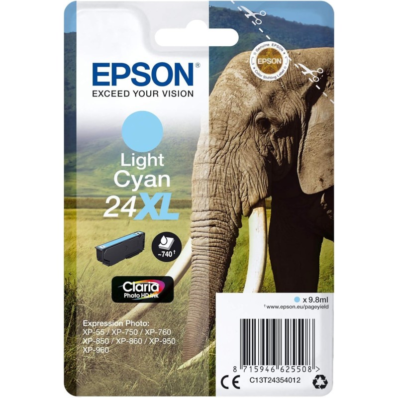 Epson 24XL Cyan clair Eléphant Cartouche authentique au meilleur prix - Livraison offerte