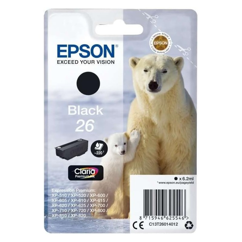 Epson 26 Noir Ours polaire Cartouche  authentique au meilleur prix - Livraison offerte