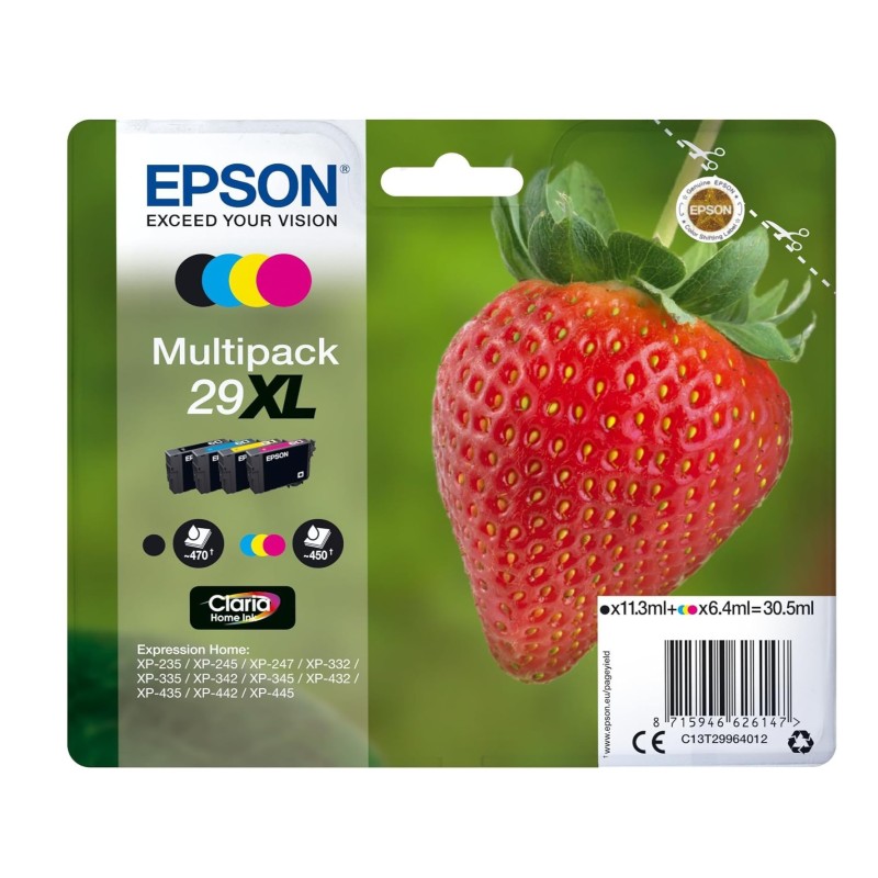 Epson 29XL Noir couleur Fraise Pack de 4 Cartouches d'encre d'origine