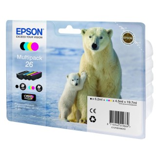 Epson 26 Noir couleur Ours polaire Pack de 4 Cartouches d'encre d'origine pas cher - Livraison offerte